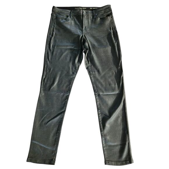 Calvin Klein Jeans Coated Gunmetal Grey Denim Sz 16 Skinny Jeans Leggings 33" W - Picture 1 of 10